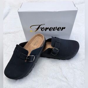 Forever Black Slip-On Clogs with Buckle